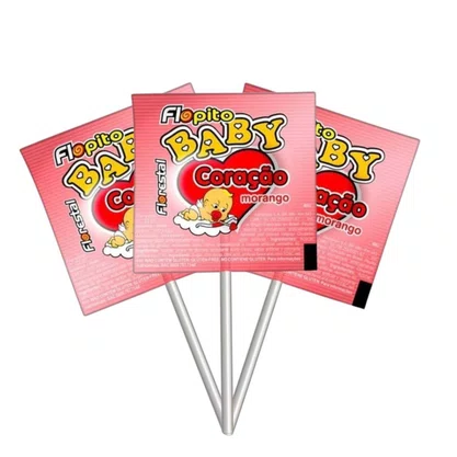 Pirulito Baby Coração Morango 50 unidades 200g Flopito Florestal