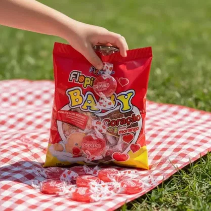 Pirulito Baby Coração Morango 50 unidades 200g Flopito Florestal