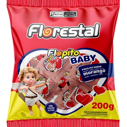Pirulito Baby Coração Morango 50 unidades 200g Flopito Florestal