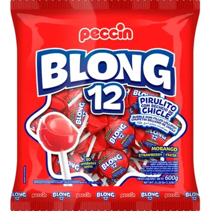 Pirulito Blong Chiclete Morango C/ 24 Un Peccin