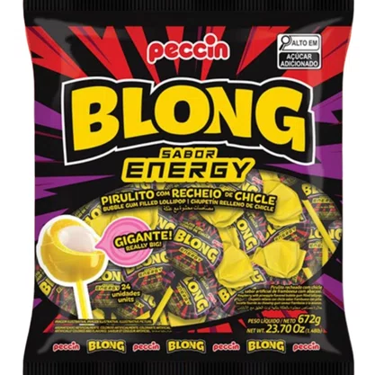 Pirulito Chiclete Blong Energy Peccin - Pacote com 24 Unidades