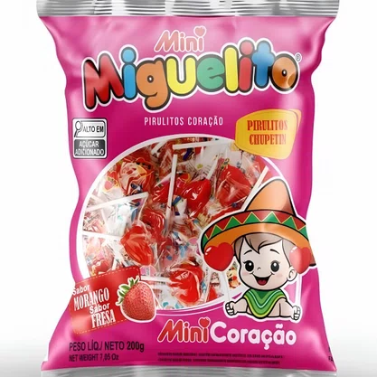 Pirulito Mini Coração Morango Miguelito C/ 50 Um