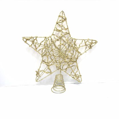 Ponteira de Árvore Estrela Detalhada 25cm Dourado Importado