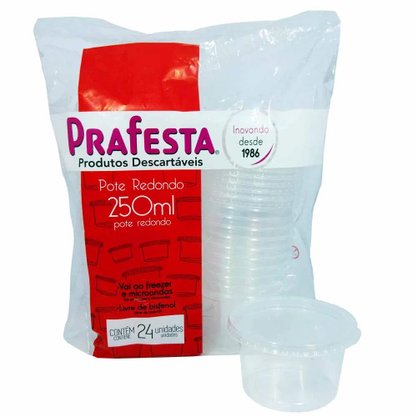 Pote Redondo 250ml C/24 Conjuntos Cristal PraFesta