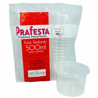 Pote Redondo 500ml C/24 Conjuntos Cristal PraFesta