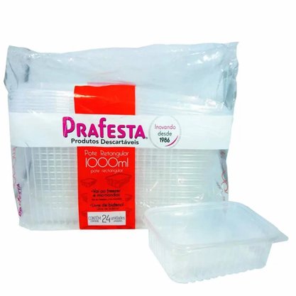 Pote Retangular 1000ml C/20 Conjuntos Cristal PraFesta
