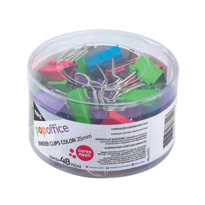 Prendedor de Papel Pop Office Binder Clips Color 25mm Colorido Neon Tris C/ 48un