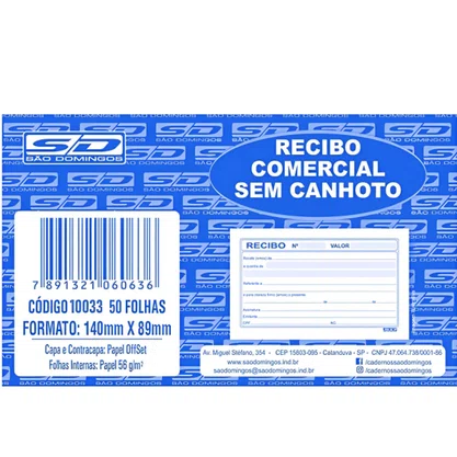 Recibo Comercial S/ Canhoto 50 Fls Sao Domingos