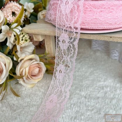 Renda Sintética Rosa Claro 4cm Metro
