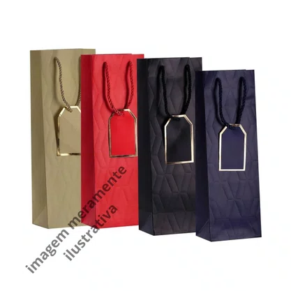 Sacola Presente Sortido Garrafa Luxo Cores C/ Dourado 35x12x9cm Cromus