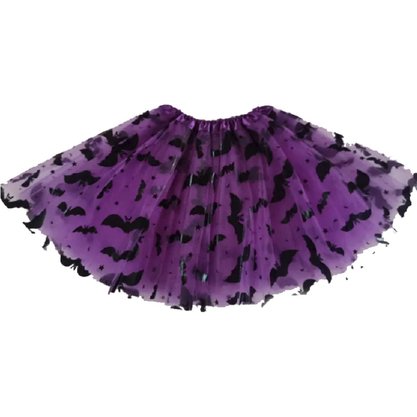 Saia Tule Roxa Halloween 3 Camadas com Teias