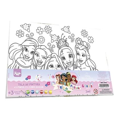 Tela Pintura Com 6 Guaches 3ml + Pincel Ref 4749 Princesas DAC