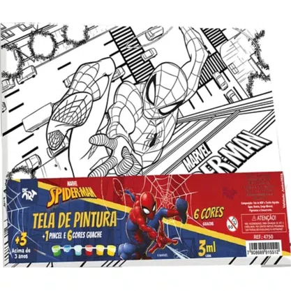 Tela Pintura Homem Aranha com 6 Guaches 3ml + Pincel DAC
