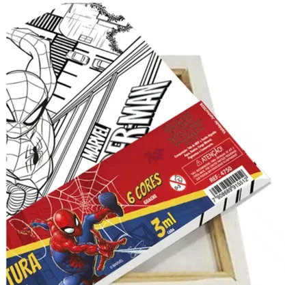 Tela Pintura Homem Aranha com 6 Guaches 3ml + Pincel DAC