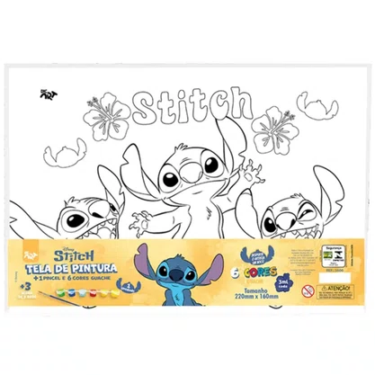 Tela Pintura Stitch com 6 Guaches 3ml + Pincel DAC