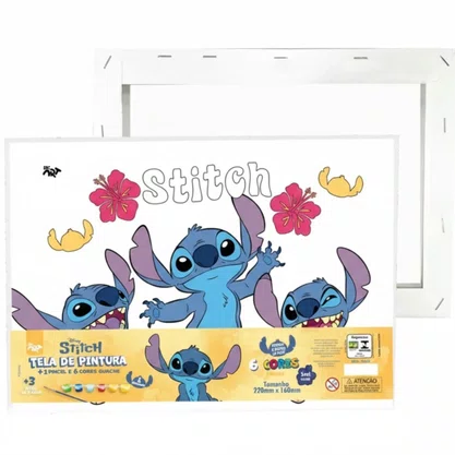 Tela Pintura Stitch com 6 Guaches 3ml + Pincel DAC