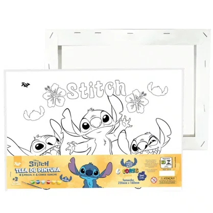 Tela Pintura Stitch com 6 Guaches 3ml + Pincel DAC