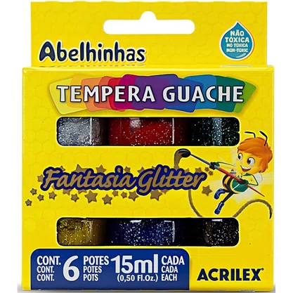 Tempera Guache 15ml 06 Cores Glitter Fantasia Acrilex