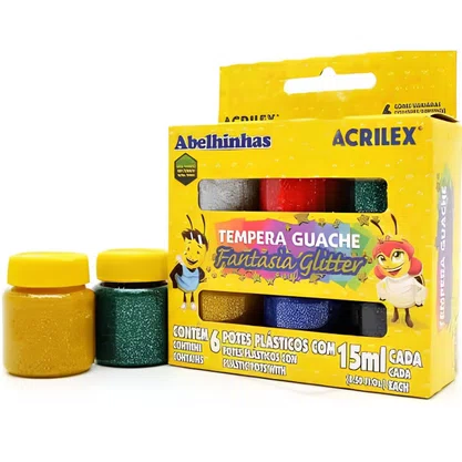 Tempera Guache 15ml 06 Cores Glitter Fantasia Acrilex