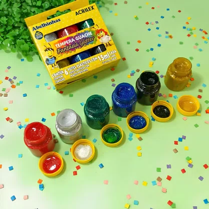Tempera Guache 15ml 06 Cores Glitter Fantasia Acrilex