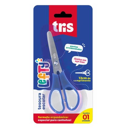 Tesoura Escolar 13 cm Sem Ponta Canhoto Azul Left Tris