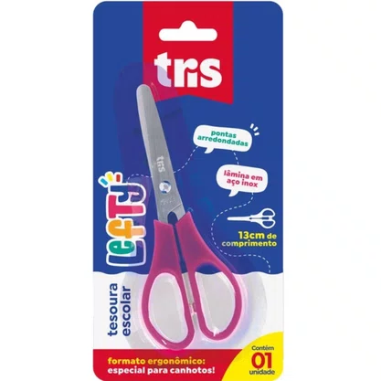Tesoura Escolar 13 cm Sem Ponta Canhoto Rosa Left Tris