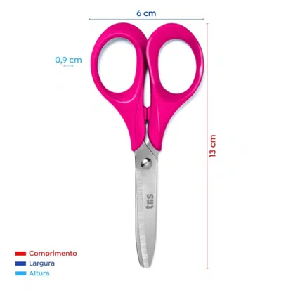 Tesoura Escolar 13 cm Sem Ponta Canhoto Rosa Left Tris