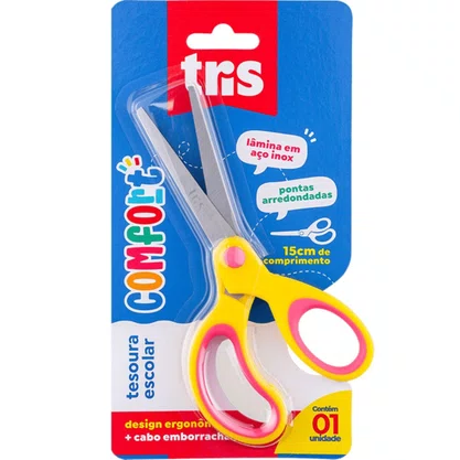 Tesoura Escolar 15 Cm Sem Ponta Amarela Tris