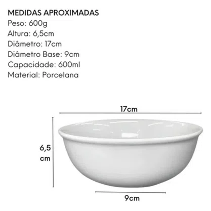 Tigela Bowl Plástica Branca 600ml Massari LB 3071