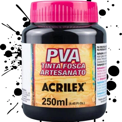 Tinta PVA Fosca 250ml Preto Acrilex