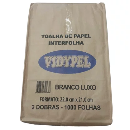 Toalha Interfolha Branca Luxo com 1000 Unidades 22,5x21 Vidypel