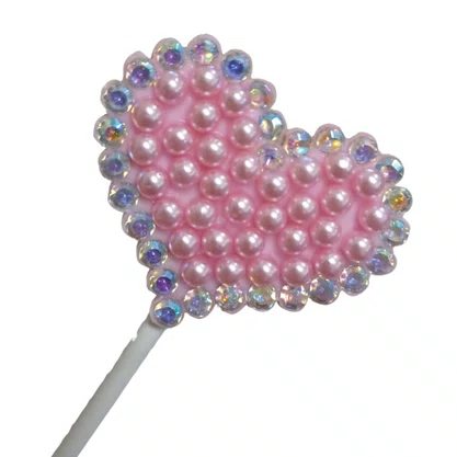 Topper Bolo Coração Rosa C/ Perola C/ 03 Un