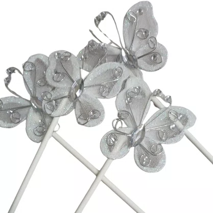 Topper para Bolo Borboleta Branca com Pedras – 3 Unidades – Ref. M-241858
