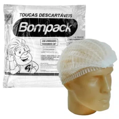 Touca Descartável Branca Com 100 Unidades Bompack