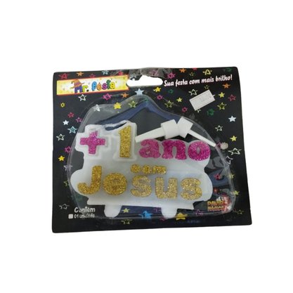 Vela +1 Ano Com Jesus Rosa E Dourado Mr Festa