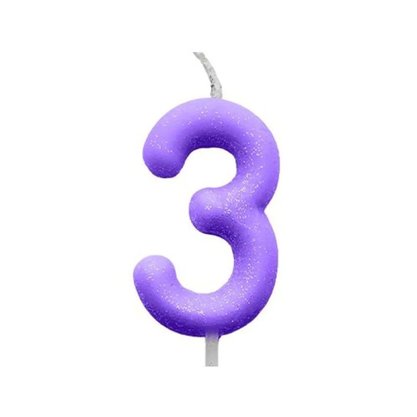 Vela N.3 Lilas Pastel Cintilante Silver Plastic