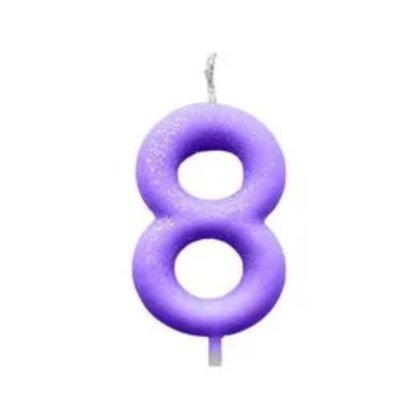 Vela N.8 Lilas Pastel Cintilante Silver Plastic