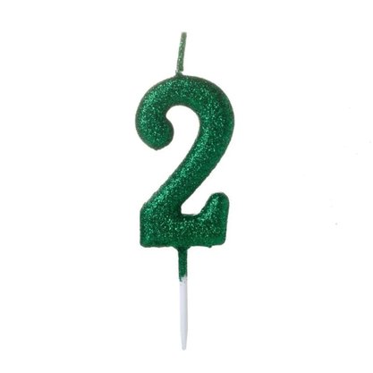 Vela Número 2 Verde com Glitter Pequena Silver Festas