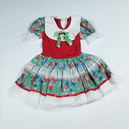 Vestido Junino Caipira Tamanho Nº04 Vermelho Jeitinho de Anjo