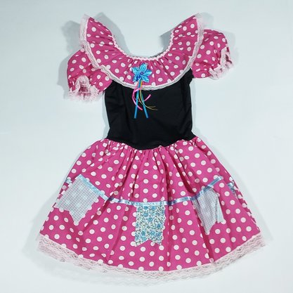 Vestido Junino Caipira Tamanho Nº16 Rosa Jeitinho de Anjo