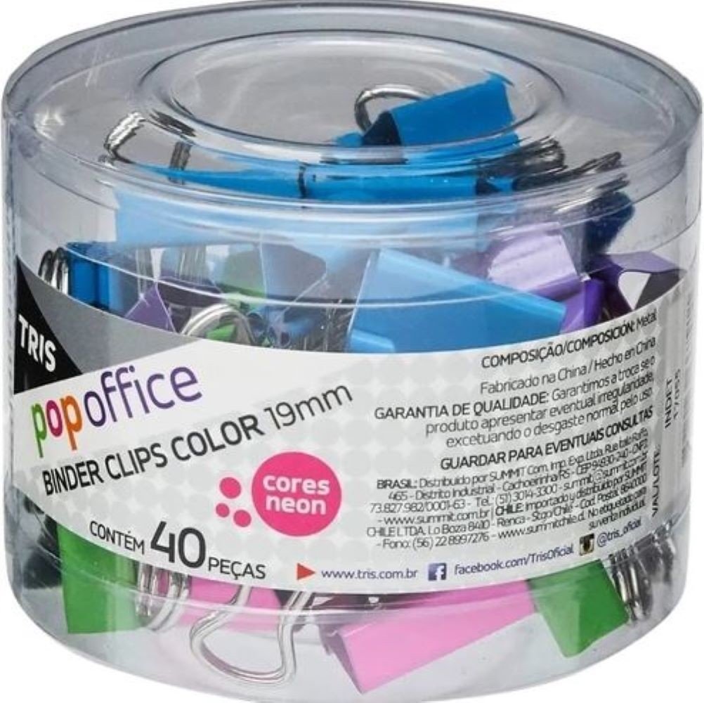 Prendedor Papel C/ Mola 19mm Colorido Tris 40un