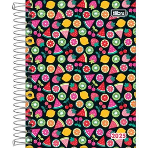 Agenda 2025 Espiral Diária Preto Frutas Pepper Tilibra