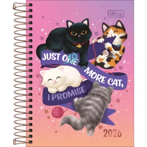 Agenda 2026 Espiral Rosa Purrfect Cats Tilibra