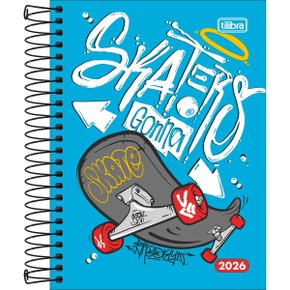 Agenda D+ Masculina Espiral 2026 Azul Skate 176 Folhas  Tilibra