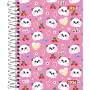 Agenda Pepper 2026 Feminina Pink Pandas Espiral  160 Folhas Tilibra