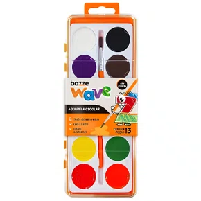 Aquarela 12 Cores Com Pincel Wave Bazze