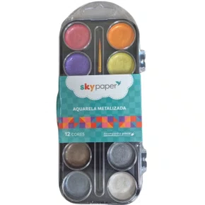 Aquarela 12 Cores Metalizada Com Pincel Skypaper