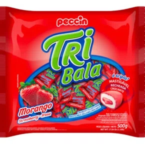 Bala Tri Bala Morango Mastigável 500g Peccin