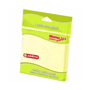 Bloco Adesivo Memo Notes 76mm x 76mm Amarelo com 100 Folhas Adelbras