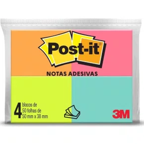 Bloco Adesivo Post It 38mm x 50mm Neon 200 Folhas 3M